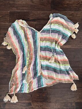 Striped Tassel Beach Cover-Up Tunic